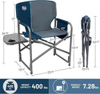 TIMBER RIDGE Aluminum Oversized Camping Chair, Lightweight Portable Directors Chair with Side Table Detachable Side Pocket for Outdoor Camping, Lawn, Picnic, Support 400lbs Blue