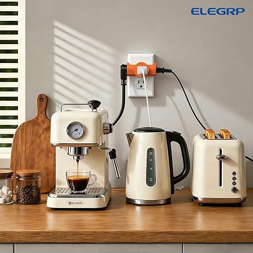 ELEGRP 3-Prong Heavy Duty Power Extender to Triple Outlet in T Direction, Multi-Directional Grounded Wall Tap Outlet Extender with 3 Prong Plug-in, 15-Amp, 125-Volt, ETL Listed, 1 Pack, Orange