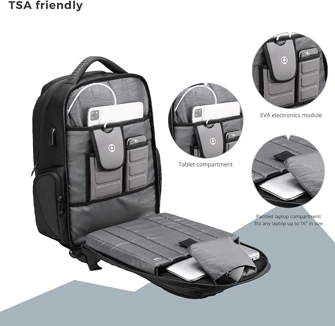 Swissdigital Design Men Laptop Backpack with Apple Find My, Business Travel Backpack with USB Charging Port and RFID Protection Fits Laptops up to 15.6 Inch | Terabyte NG
