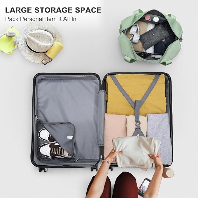 Kono Luggage Set 4 Piece Carry On Hardside Luggage with TSA Lock Spinner Wheels Carry On Suitcase Apple Green