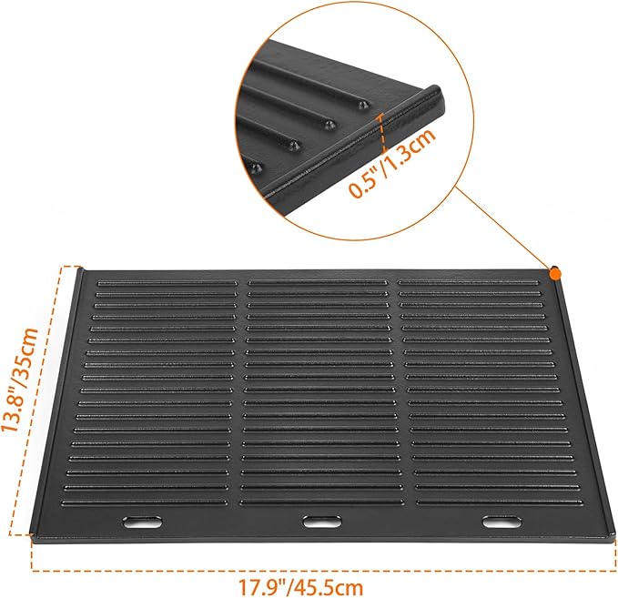 Onlyfire Universal Cast Iron Griddle, Reversible Cooking Griddle for Gas/Charcoal Grills, 17.9" x 13.8"
