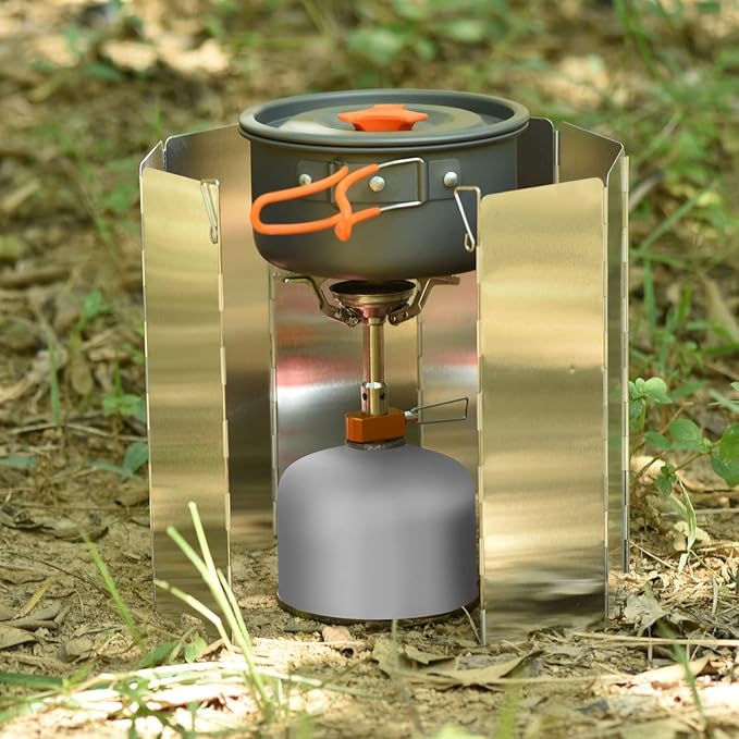 8 Plates Camping Stove Windscreen Folding Outdoor Stove Windshield Camp Stove Wind Screen Aluminium Alloy Windshield for Butane Burner Grill Wind Blocker Shield