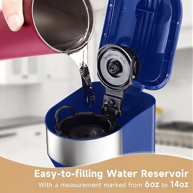 Single Serve Coffee Maker, 2 in 1 Brewer for K Pod & Ground Coffee, 90s Rapid Brew 6 to 14oz Capacities with Auto Shut Off, Small Compact Design for Home Office Travel Camping-Deep Blue