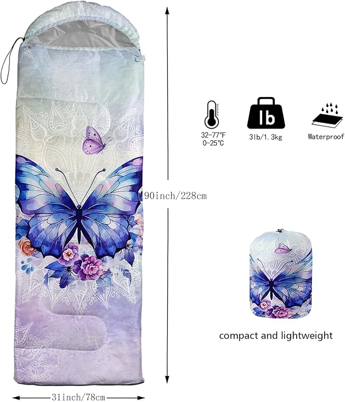 QOOMO Camping Sleeping Bags,3 Season Warm & Cool Weather,Lightweight,Waterproof Sleeping Bags for Adults & Kids,Traveling,and Outdoors,Camping Gear Equipment