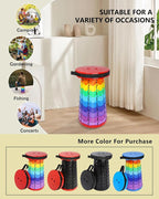 Upgraded Collapsible hickened Portable Camping Stool with Adjustable Height and Retractable for Fishing, Hiking, BBQ, Concert Party, Outdoor (Rainbow Red)