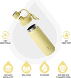 IDEUS Insulated Stainless Steel Water Bottle with 2 Leak-Proof Lids, Thermal Water Flask for Hiking Biking, 18oz, Light Yellow