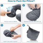 Inflatable Travel Neck Pillow, Super Soft Plane Neck Support Pillow for Travel Ariplane Sleep Support, Adjustable Neck Cushion Headrest Pillow, Folds Up Nicely, Black Grey