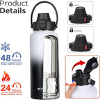 Water Bottle Insulated 32oz 40oz 64oz 128oz Straw Lid Spout Lid & 3 Lids, Leak Proof, Vacuum Insulated,Stainless Steel Water Bottle Wide Mouth for Sports, Gym or Office