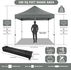 COBIZI 10x10 Pop up Canopy Tent with 4 Sidewalls, Waterproof Heavy Duty Commercial Canopy for Parties, Outdoor Tent, Garden Gazebo, Carry Bag with Wheel (10x10ft, Gray)