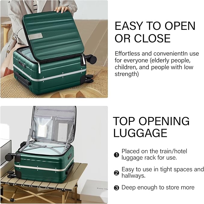 Hanke 16 Inch Underseat Carry On Suitcases with Wheels,Lightweight Hard Shell Carry on Luggage for Weekender,Top Opening Small Suitcase,Travel Luggage for Womem Men,Dark Green.