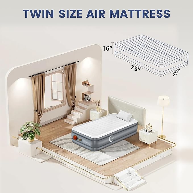 Eclipse Series Twin Air Mattress with USB Rechargeable Built-in Pump, Wireless Inflatable Airbed, Durable Leakproof Design, Portable for Home & Camping