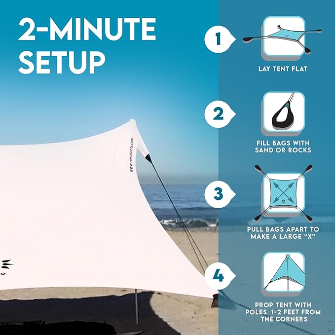 Neso Gigante - Portable Beach Tent - Ideal to Enjoy with Family and Friends - UPF 50+, Water-Resistant, and Lightweight - White, 11' x 11'