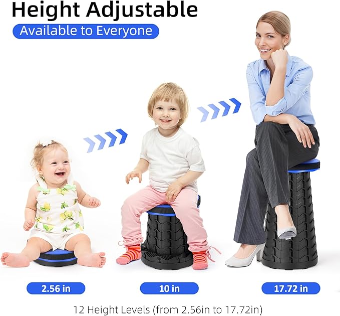 Collapsible Stool, Folding Chair - Upgraded Portable Chair with 400lbs Load Capacity, Perfect for Camping, Fishing, Hiking - Folding Stool with Carrying Straps, Gifts for Fisherman (Blue)