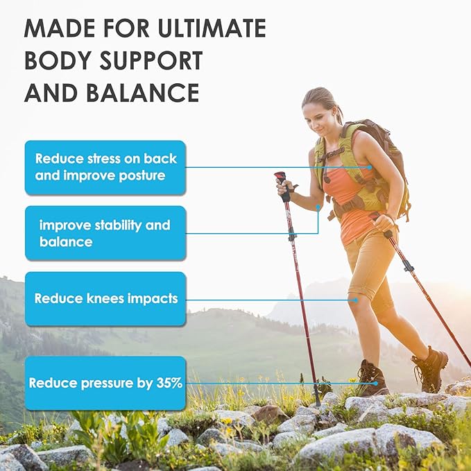 Trekking Poles - Aluminum 7075 Adjustable Walking Sticks with Quick Locks, Expandable to 53", Ultralight for Hiking, Camping, Mountains (Set of 2)