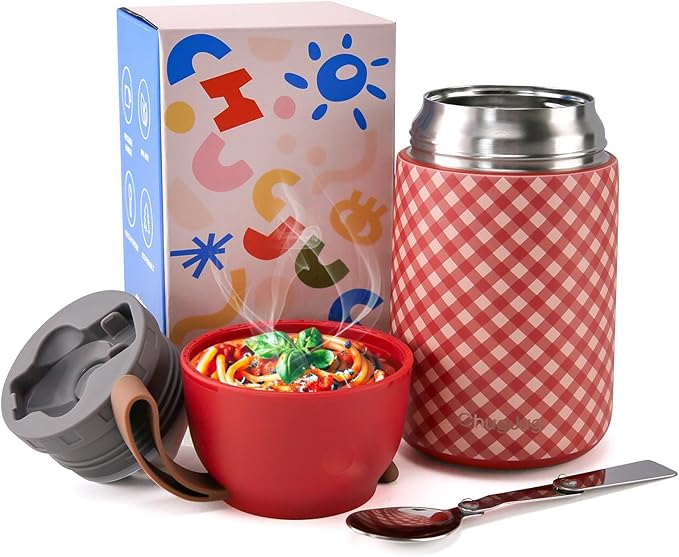Thermo for Hot Food for Adults Kids | Wide Mouth, 26 oz Insulated Food Jar with Spoon, Leakproof Soup Thermo for School Office Travel, Thermal Steel Lunch Container Easy to Carry (Red)