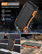 Solar Charger, Power Bank, 42800mAh Portable Charger Power Bank External Battery Pack 5V3.1A Qc 3.0 Fast Charger Built-in Super Bright Flashlight (Orange)