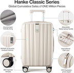 Hanke 24 Inch Luggage Suitcases With Spinner Wheels Lightweight PC Hard Shell Rolling Suitcase With Travel Lock,Checked-Medium 24-Inch(Ivory White)