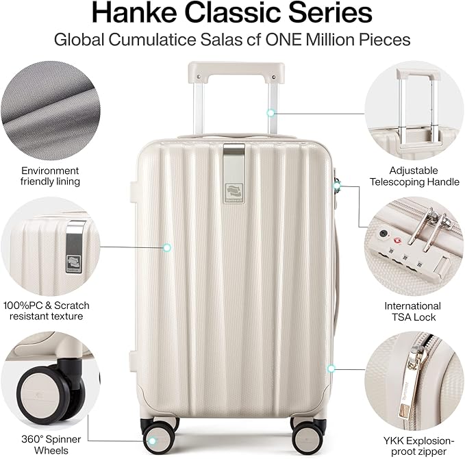 Hanke 29 Inch Luggage Suitcases With Spinner Wheels Lightweight PC hardside Rolling Suitcase With Travel Lock, Checked-Large 29-Inch Christmas Gifts for Birthday(Ivory White)