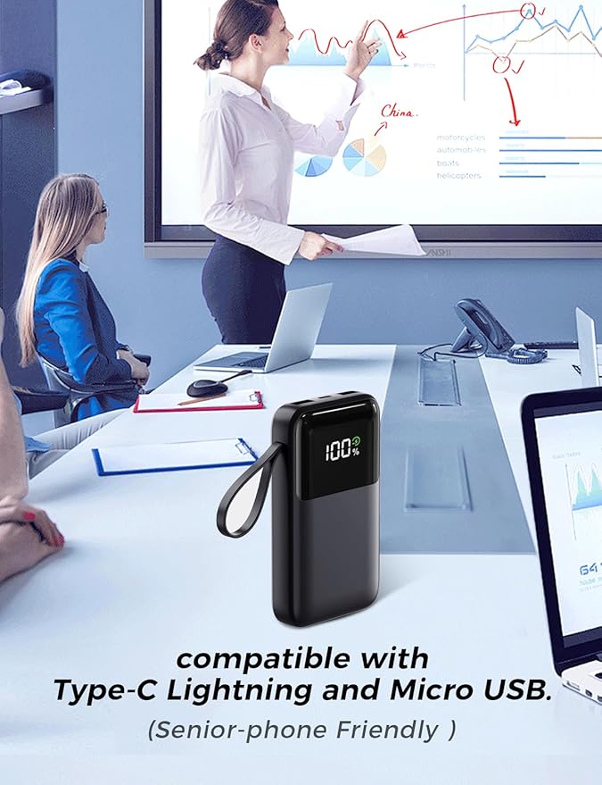 Power Bank, 15000mAh Portable Charger with Built in Cable, 22.5W Fast Charging, 6 Outputs, Slim Travel Essential Battery Pack with LED Display, Compatible with iPhone 17/16/15/14/13, Samsung, iPad