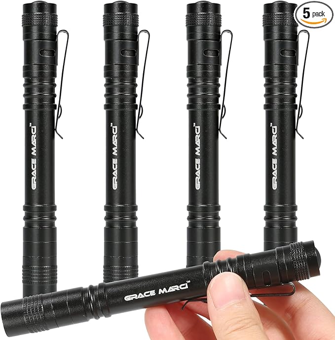 5-Pack Tactical EDC Pen Flashlights, 200LM Mini Pocket-Sized, 3-Mode LED Pen Lights with Belt Clip, Essential Small Flashlights for Outdoor Camping, Emergency Preparedness & DIY Repair