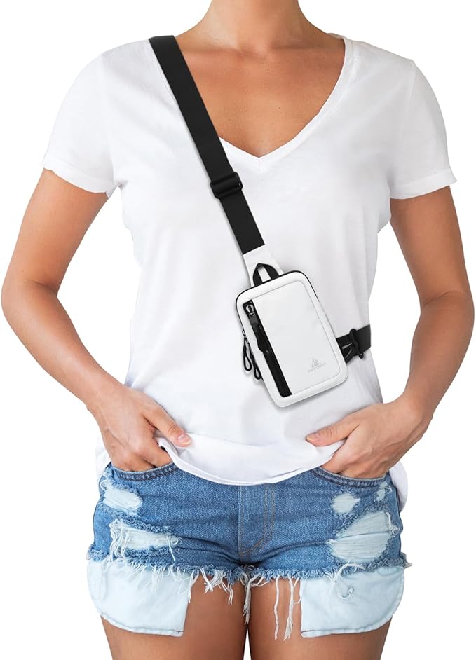 Peicees Small Crossbody Bag for Men Women Mini Sling Bag Travel Running Phone Daypack Cross Body Shoulder Bags, 2 Sizes, Mini White
