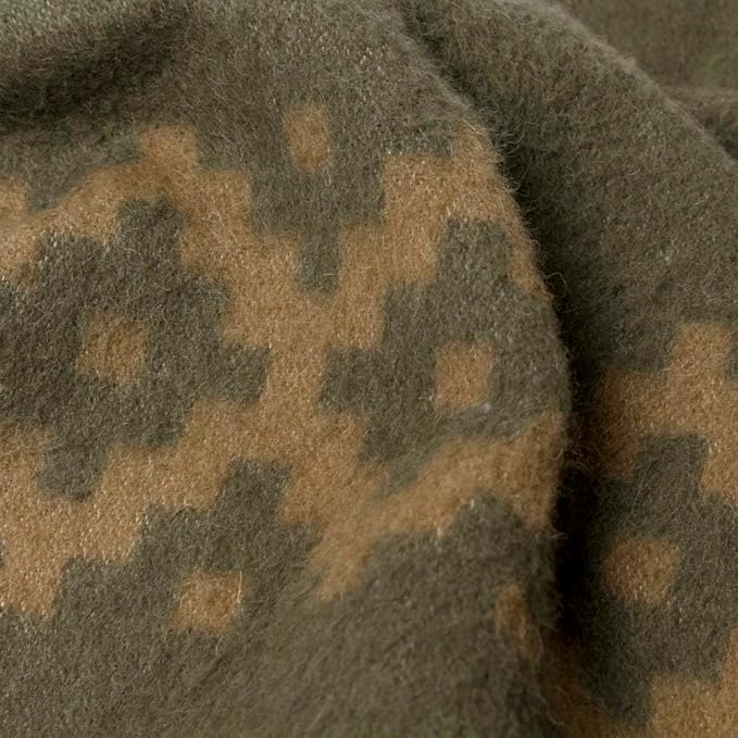 Thick Alpaca Wool Blanket Heavyweight Camping Outdoors Indoors Soft Peru Queen Size Ethnic Design (Olive Green - Soft Camel, Queen)