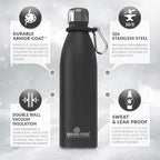 Greens Steel Stainless Steel Water Bottle - 12 oz, Black | Vacuum Insulated Double Wall with Screw Lid/Leak Proof | Thermal Travel Sports Canteen Coffee Flask