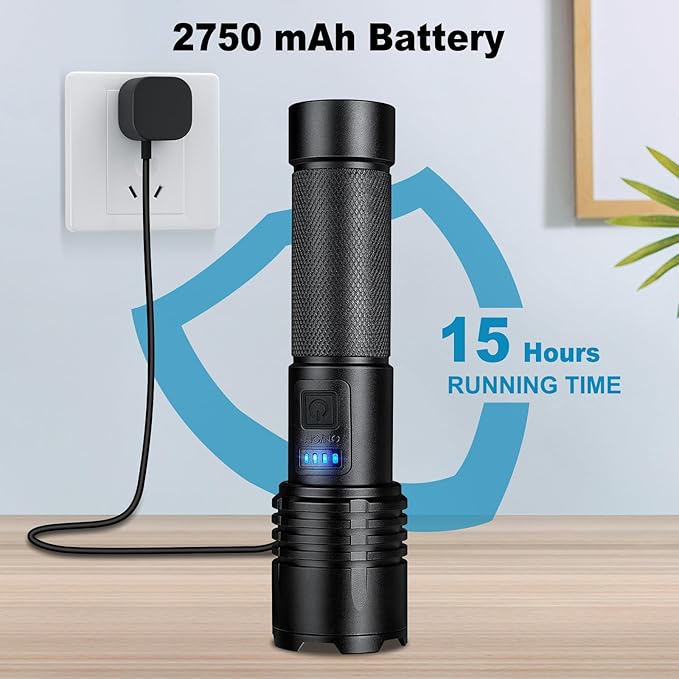 3 Pack Rechargeable Flashlights 90,000 High Lumens, Super Bright LED Flash Light with 3 Light Modes, High Power Flashlight with Charging Cables, IPX7 Waterproof for Camping, Outdoor, Home