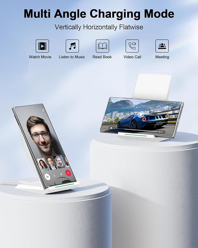 NANAMI Fast Wireless Charger - Qi Certified Charging Stand 7.5W Compatible iPhone 17/17 Pro/17 Pro Max/16/15/14/13/12, 10W for Samsung Galaxy S25/S24/S24 Ultra//S23/S22/21/S20 and Qi-Enabled Phones