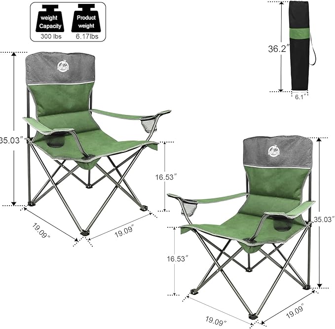 Northroad Folding Camping Chair Set of 4, Portable Collapsible Conversation Set w/1 Sofa, 2 Single Chairs, 1 Table for Family Patio, Outdoor Travel, Beach(Green)