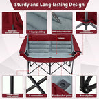 Oversized Camping Chair, Double Folding Loveseat Camping Couch with Pocket, Cup Holder and Carry Bag, Heavy Duty Portable Camping Chairs for Adults, Fishing, Sports, Trip, up to 660lbs, Red