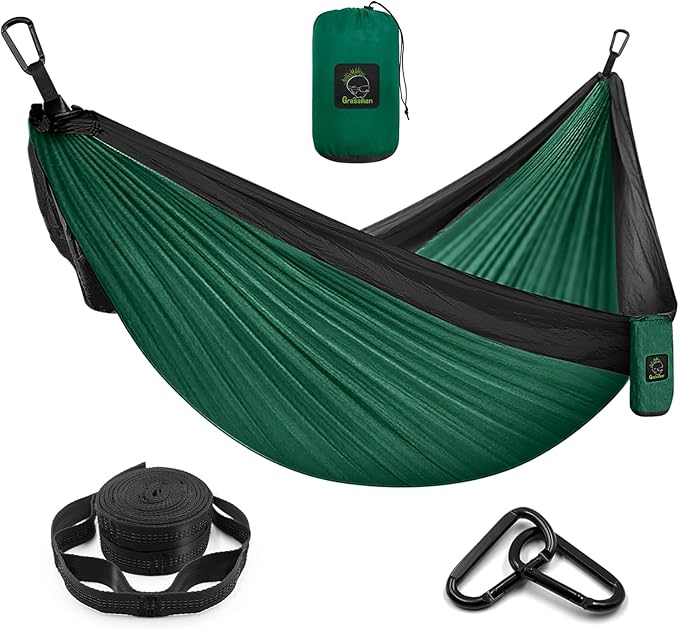 Grassman Camping Hammock Double & Single Portable Hammock with Tree Straps, Lightweight Nylon Parachute Hammocks Camping Accessories Gear for Indoor Outdoor Backpacking, Travel, Hiking, Beach