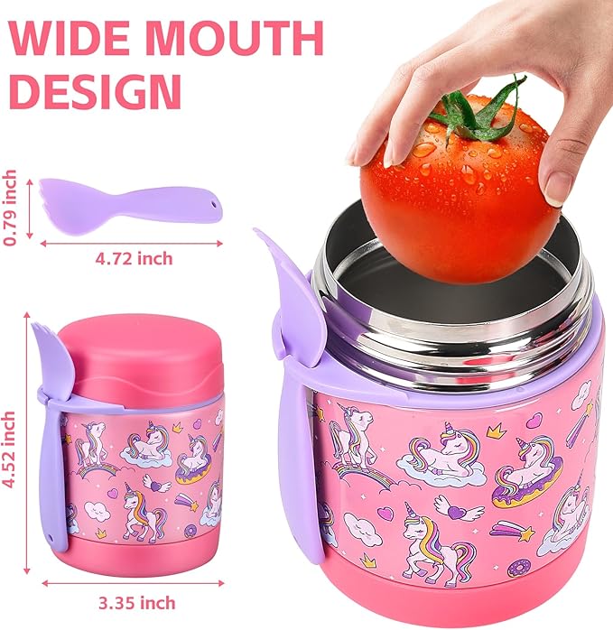 10oz Soup Thermo for Hot Food Kids Insulated Food Jar,Thermo Hot Food Lunch Container, Width Mouth Stainless Steel Lunch Box for Kids with Spoon (Pink-Cute Horse)