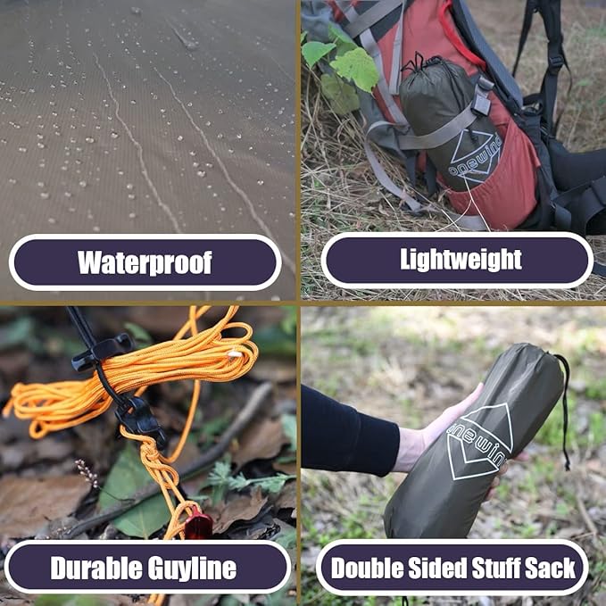 Onewind 12×10 ft Hexagon Hammock Rain Fly, Waterproof Lightweight and Durable Silnlyon Camping Hammock Tarp for Backpacking and Hiking, Complete Accessories, OD Green