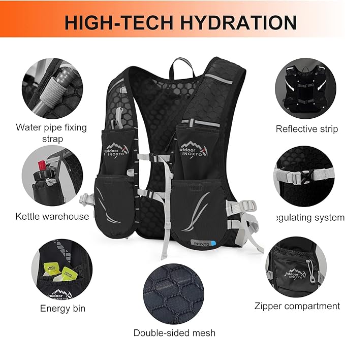 INOXTO Hydration Vest Backpack,Lightweight Water Running Vest Pack with 1.5L Water Bladder Bag Daypack for Hiking Trail Running Cycling Race Marathon for Women Men