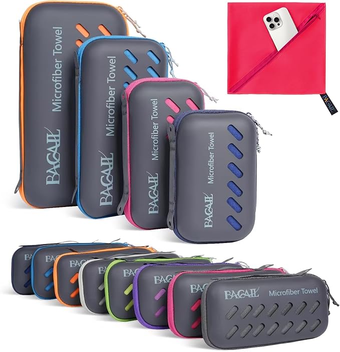 BAGAIL Camping Towel with EVA Case, Compact & Ultra Soft Microfiber Travel Towel - Super Absorbent & Lightweight Quick Dry Towels for Sports, Beach, Gym, Backpacking, Hiking and Yoga
