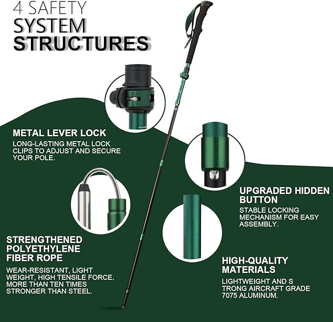 TheFitLife Collapsible Trekking Poles for Hiking – Lightweight Folding Walking Sticks for Men and Women with Extra-Long Foam Handle and Metal Flip Lock