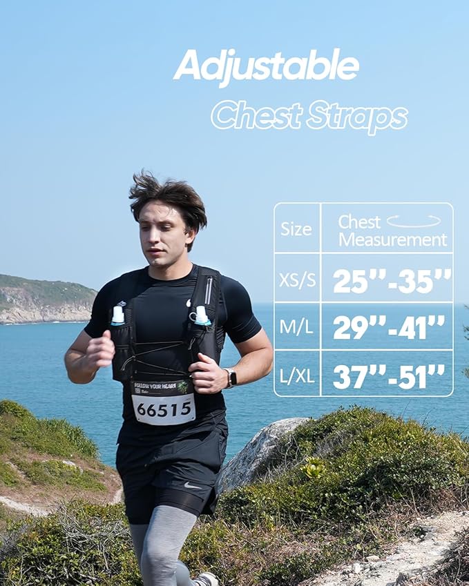 Running Vest for Women Men, USA Original Patent, Adjustable Chest Straps Running Hydration Vest with 500ml Soft Flask, Lightweight Reflective Hydration Backpack for Hiking Marathon