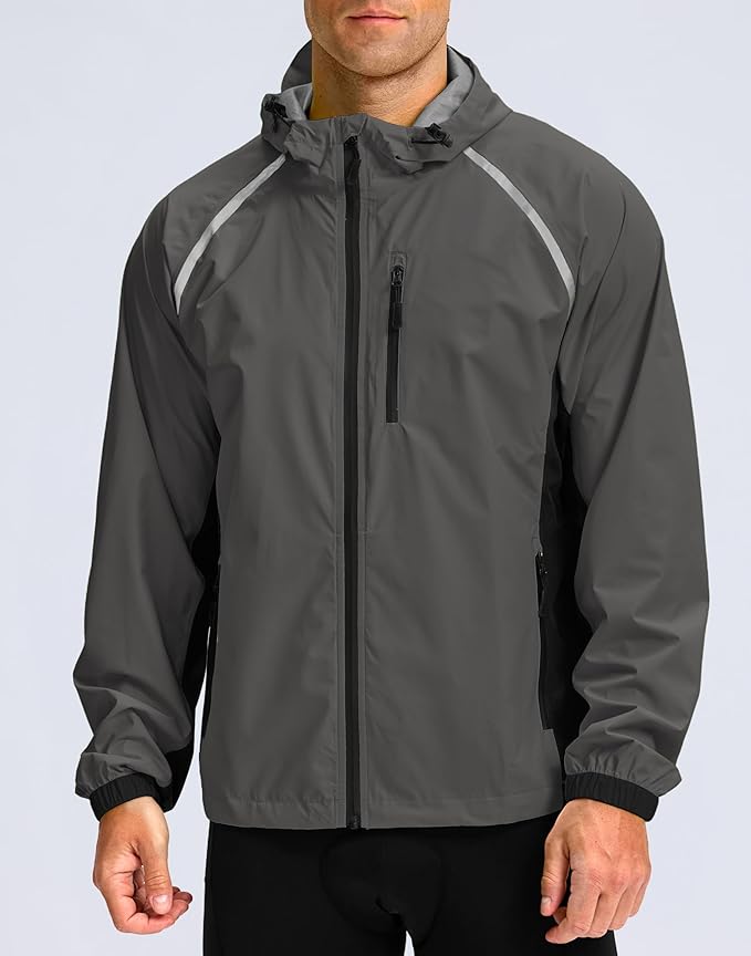 Men's Cycling Rain Jackets Waterproof Running Bike Windbreaker Lightweight Packable Hooded Jacket