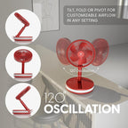 VENTY Portable Fan - Wireless Battery Operated Fan - 4 Speeds - LED Lighting - Carry Case & Remote Control - Cruise Travel - Outdoor Travel RV Power Bank With USB-C Port (Red with Case)