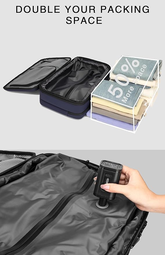 Vacuum Seal Travel Backpack 45L with Pump - Expandable Air Compression System, Water-Resistant Business TSA Lock, Laptop Backpack, Carry-On Suitcase Luggage, Gifts for Men