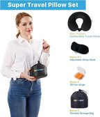 SAIREIDER Neck Pillows for Travel 100% Memory Foam Adjustable Travel Pillows with Storage Bag, Sleep Mask and Earplugs-Prevent The Heads from Falling Forward (Black)