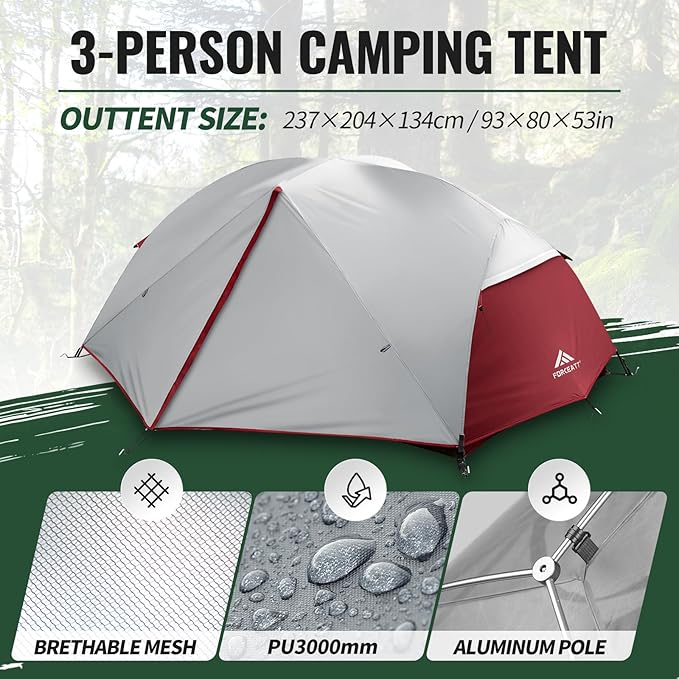 Forceatt Tent for 2 and 3 Person is Waterproof and Windproof, Camping Tent for 3 to 4 Seasons,Lightweight Aluminum Pole Backpacking Tent Can be Set Up Quickly,Great for Hiking