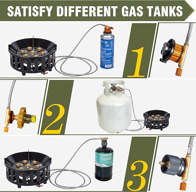 Bestfire Propane Burner, 72,000 BTU Single Burner Gas Stove for Outdoor Cooking, Windproof Camping Stove with Piezo Ignition, Extended Hose & 3 Adapters, Portable with Carrying Bag