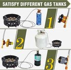 Bestfire Propane Burner, 72,000 BTU Single Burner Gas Stove for Outdoor Cooking, Windproof Camping Stove with Piezo Ignition, Extended Hose & 3 Adapters, Portable with Carrying Bag