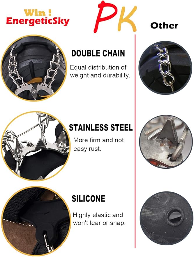 Upgraded Version of Walk Traction Ice Cleat Spikes Crampons,True Stainless Steel Spikes and Durable Silicone,Boots for Hiking On Ice & Snow Ground,Mountian.