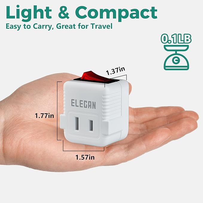 Elecan 2 Prong Outlet Extender with On/Off Switch (2 Pack), Power Switch Outlet Adapter Wall Tap, Energy Efficient Adapter for Small Appliances, Space-Saving Design, Travel Essentials,ETL Listed,White