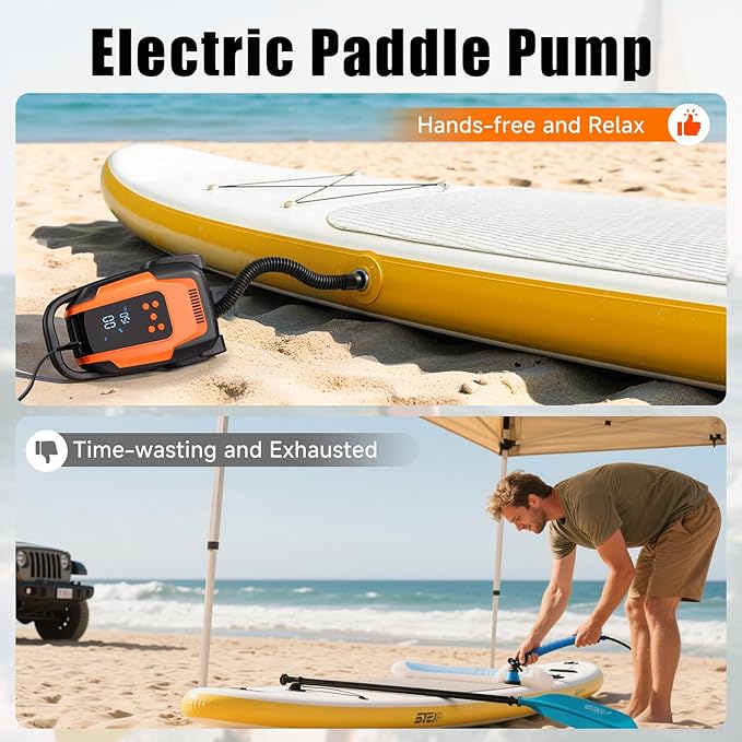 Electric Paddle Board Pump, 50PSI High Pressure Portable SUP Air Pump with Auto-Off and Deflation Function, 12V DC Car Connector for Stand Up Paddle Boards, Car Tires, Boats, Kayaks