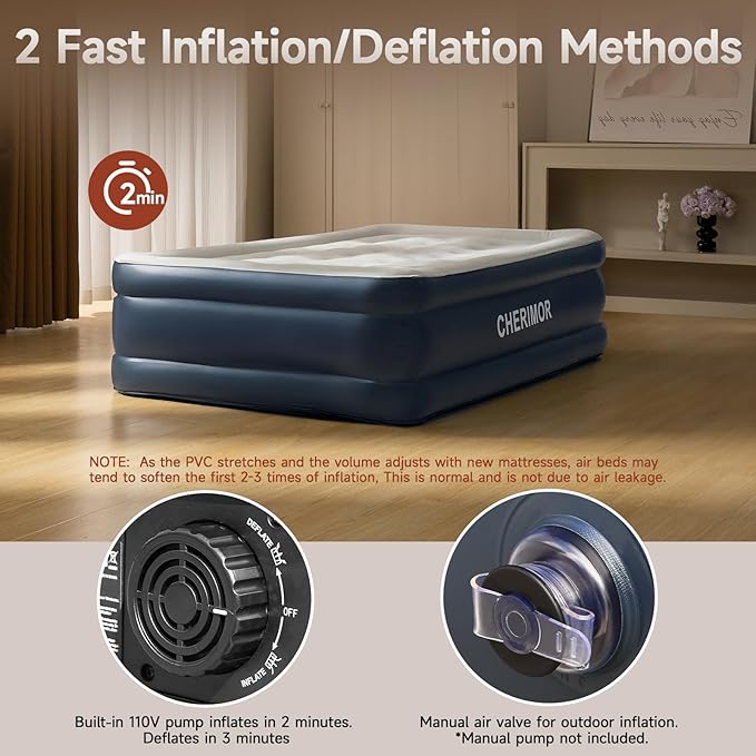 Twin Air Mattress with Built in Pump, 18 Raised Thick Inflatable Bed, 440lb Comfort Support, Inflatable Blow Up Mattress with Carry Bag for Camping, Fast Self-Inflating Air Bed for Guest&Home