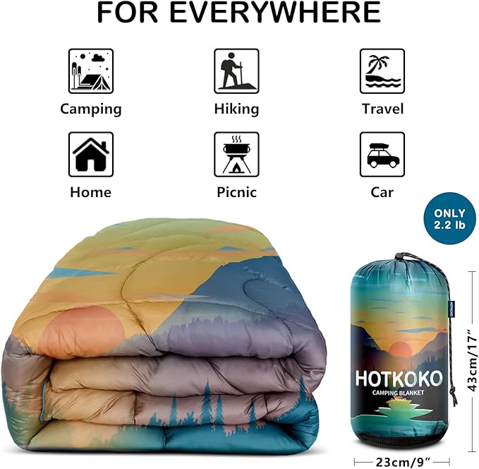 Camping Blanket,Lightweight Puffy Printed Camping Blanket Packable Outdoor Blanket for Camping,Traveling, Stadium, Hiking, Picnics